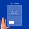 Roka poleg diagrama lista A4 z mrežo, belim pravokotnikom in oznako »75 × 40 mm«?