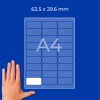 Diagram lista nalepk A4 z nalepkami velikosti 63,5 × 29,6 mm in levo roko za merilo?