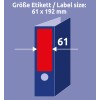 Slika prikazuje grafiko z oznako velikosti 61 x 192 mm na strukturi podobni mapi, z rdečim območjem oznake, ki prikazuje višino, in mersko oznako vedeno kot 61.