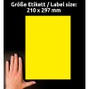 Primerjava velikosti z roko, artikel: L6006-25, en list nalepk v posebnih barvah, format: 210 x 297 mm, barva: neonsko rumena.