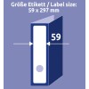 Slika prikazuje velikost etikete 59 x 297 mm, prikazano z grafiko registra. Meritva '59' je poudarjena na levi, kar označuje širino etikete.