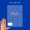 Maketa lista A4 z zaobljenimi pravokotnimi nalepkami velikosti 63,5 × 38,1 mm in roko spodaj levo?