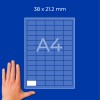Roka poleg modrega A4 mrežnega diagrama z oznako 38 x 21,2 mm?