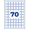 Bela mreža zaobljenih modrih kvadratov z veliko modro številko 70 na sredini?