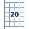 Mreža 20 modro obrobljenih kvadratov z veliko modro številko 20 na sredini?