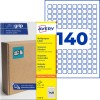 Večnamenski paket nalepk Avery Ultragrip, ki prikazuje 140 majhnih kvadratnih nalepk in kartonsko škatlo?