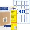 Večnamenski paket nalepk Avery, ki prikazuje 30 majhnih pravokotnih nalepk in embalažo?