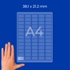 Roka poleg diagrama lista A4 z mrežo in dimenzijami 38,1 × 21,2 mm?