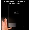 Primerjava velikosti z roko, Artikel: L7783-25, en list prosojnih etiket, format: 96 x 50,8 mm, barva: prosojna?
