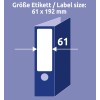 Slika prikazuje meritev velikosti nalepke za fascikel ali mapo, ki označuje dimenzije 61 x 192 mm.