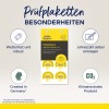 Slika prikazuje inšpekcijske nalepke s funkcijami, kot so odpornost na vremenske vplive, robustnost, leto samostojnega vstopa, izdelano v Nemčiji in nevtralnost CO2. Nalepke so namenjene označevanju naslednjega datuma inšpekcije.