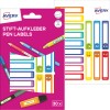 Slika pakiranja z etiketnim listom: Avery etikete za označevanje pisal, Artikel: RESMI30S, Format: 10 x 50 mm, Vsebina: 30 etiket / 2 lista, 15 etiket/list.