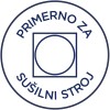 Slika prikazuje okrogel logotip z napisom 'Primerno za sušilni stroj'. Sestavljen je iz kvadratne in okrogle oblike znotraj.