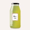 Steklenica z metinim sirupom z etiketo, na kateri piše 'Minz-sirup'. Sirup ima zelenkast odtenek.